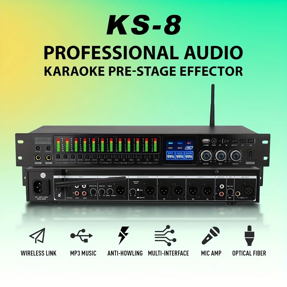 LMBGM-KS8 Professionele Pre-Stage Effector USB 12-Segment Hoge Middelgrote en Lage Audio Aanpassing Processor KTV Digitale Reverb