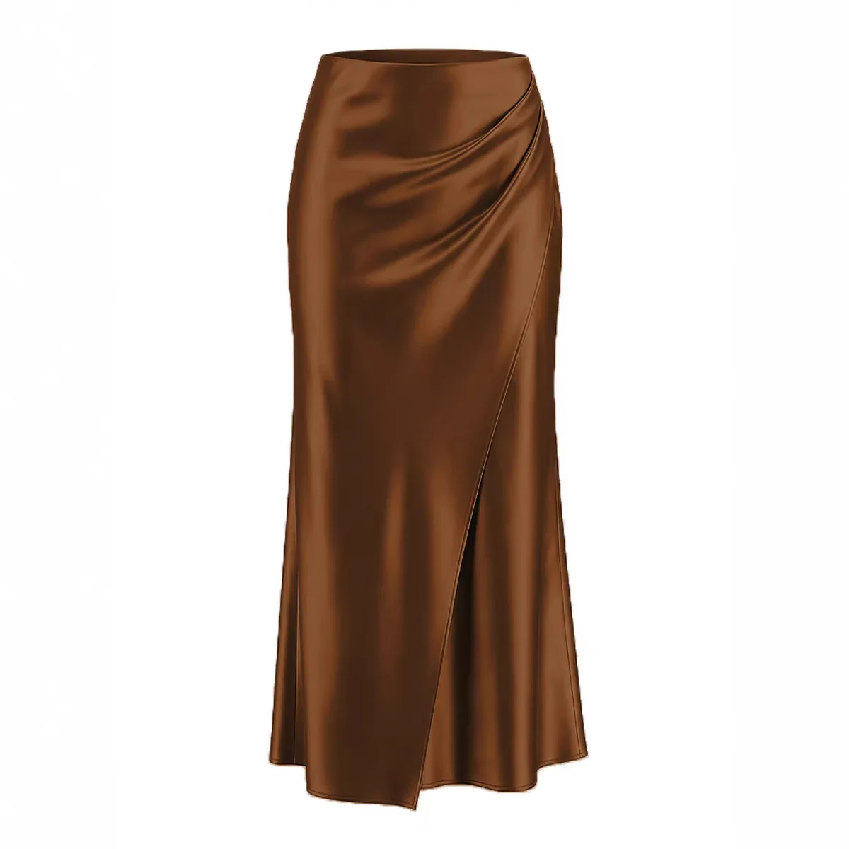 Women Summer Beige Long Skirts Trends 2025 High Waist Maxi Summer Skirt Rayon Silk Pencil Side Slit Satin Skirts For Women