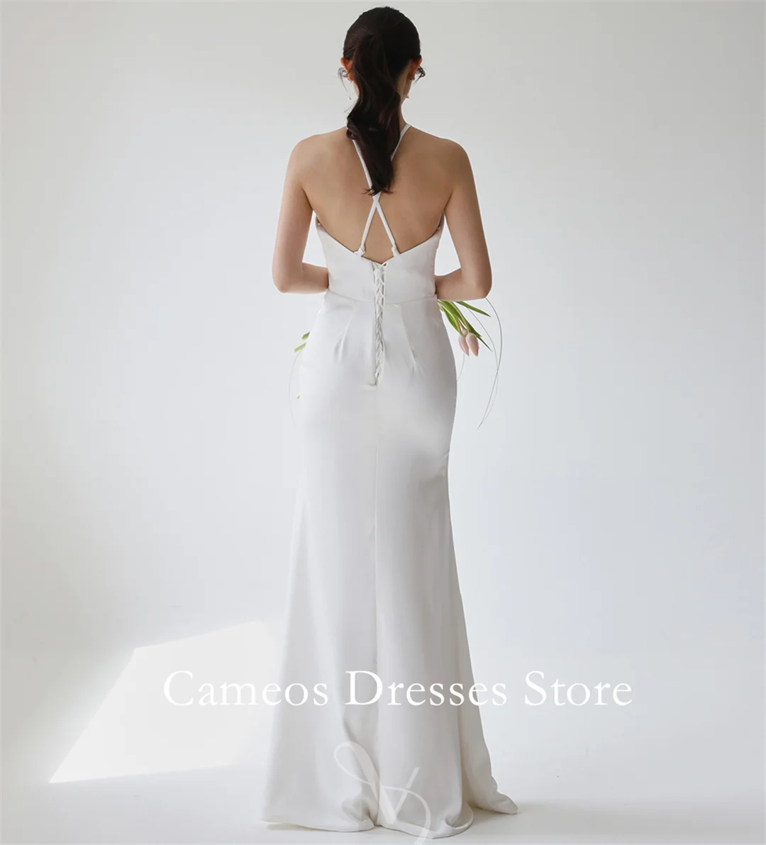 SONDR Maßgeschneiderte Neckholder Ärmellose Brautkleider Meerjungfrau Satin Criss-Cross Korea Bräute Kleider Frauen Brautkleider