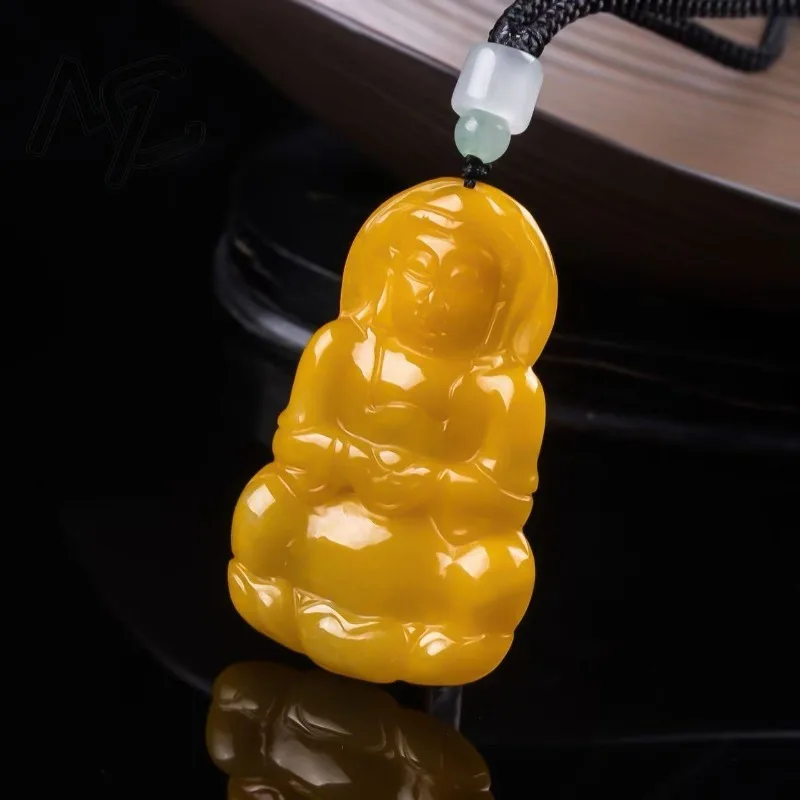 Real Natural Emerald Jade yellow Guanyin Bodhisattva Pendant Necklace Carved Jadeite Jewelry Fashion Amulet Gifts Certificate view 4