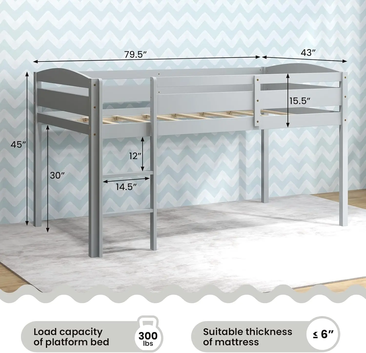 Giantex Twin Loft Bed With Ladder, Wood Low Profile Loft Bed With 30