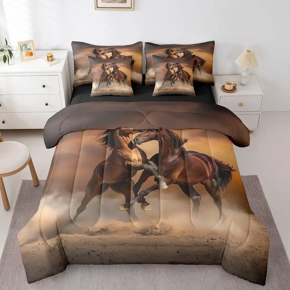 

7-Piece Queen 3D Printed Wild Animal Battle Theme Bedding Set for Kids and Teens, Brown