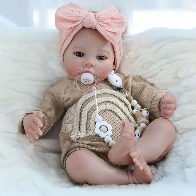 18 인치 부드러운 천 바디 메도우 비비 다시 태어난 소녀 페인트 머리카락 3D 페인트 피부 보이는 정맥 살아있는 신생아 인형