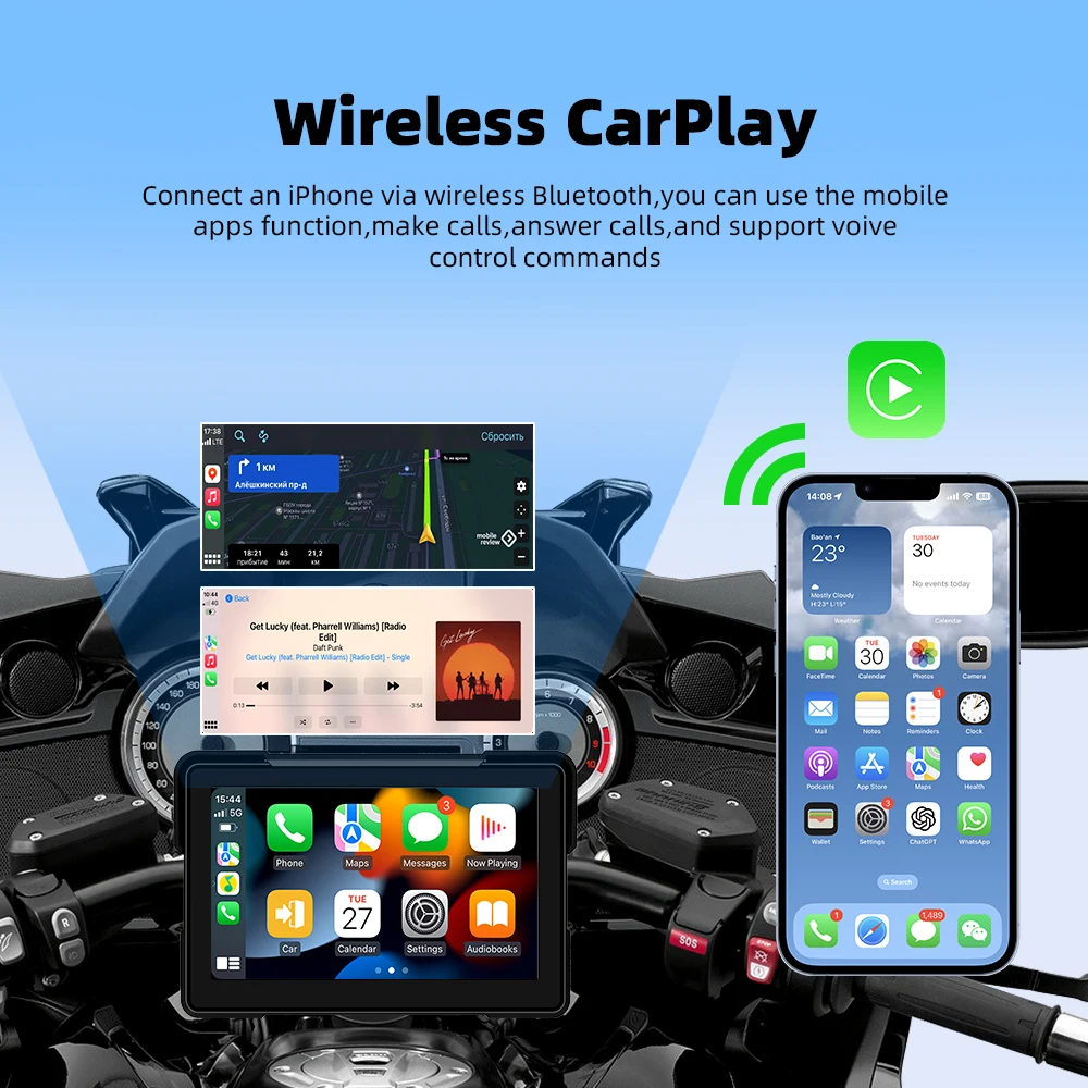 

7Inch Linux IP67 Waterproof Motorcycle Monitor Bluetooth5 CarPlay Android Auto Screen Mirroring Screen Navigation with DVR/TPMS