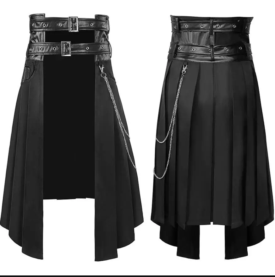 Medieval Gothic Men\'s Half Skirt Jacquard Steampunk Stylish Kilt Open Front Harujuku Burlesque Fringe Traditional Skirts