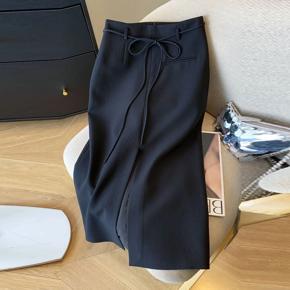

Spot women's new fashionable black suit design long hip-wrapped straight skirt long skirts for women Regulai Fit
