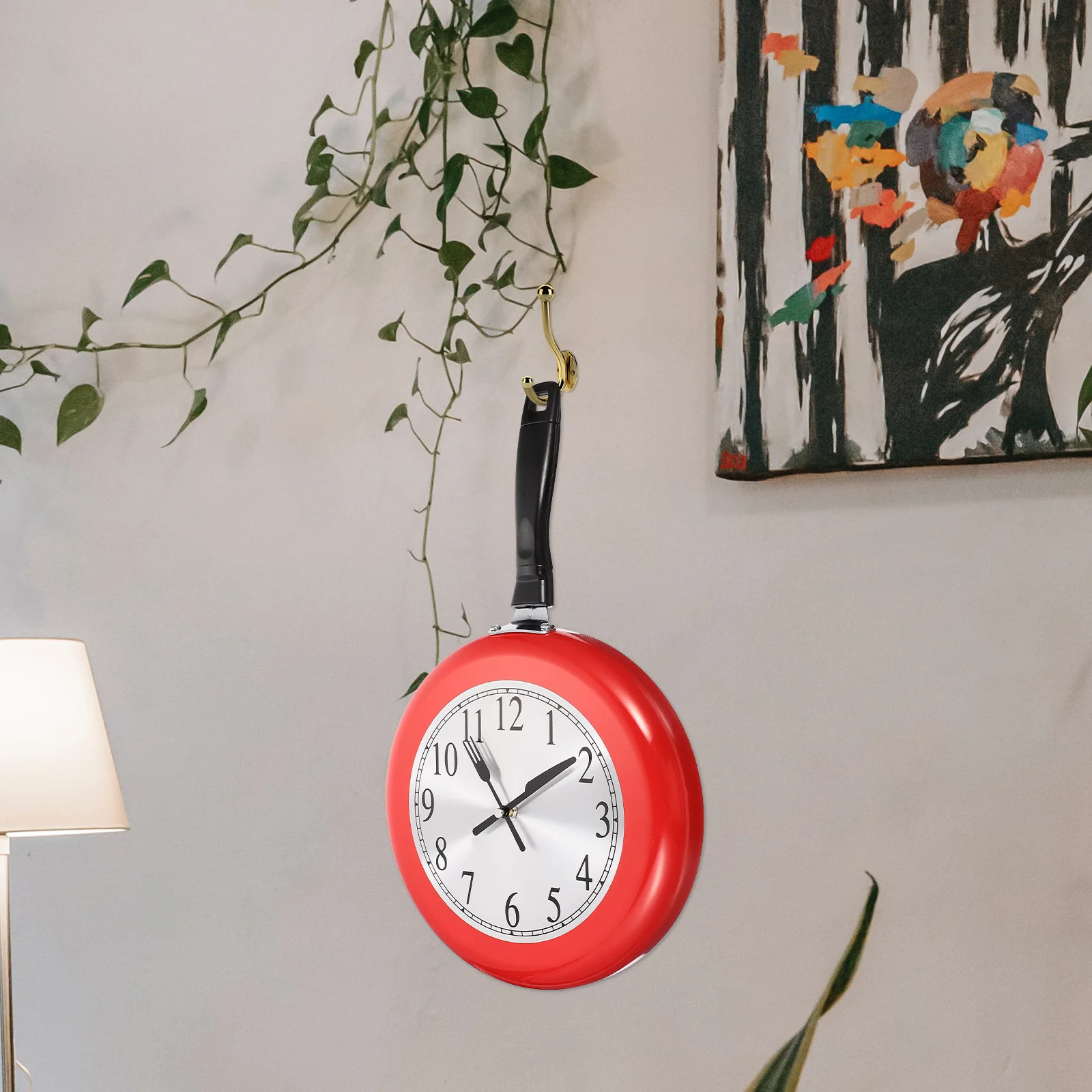 

1 Set Stainless Steel Frying Pan Wall Operated Decorative Home Clock Silent Non Ticking Wall Mounted Living