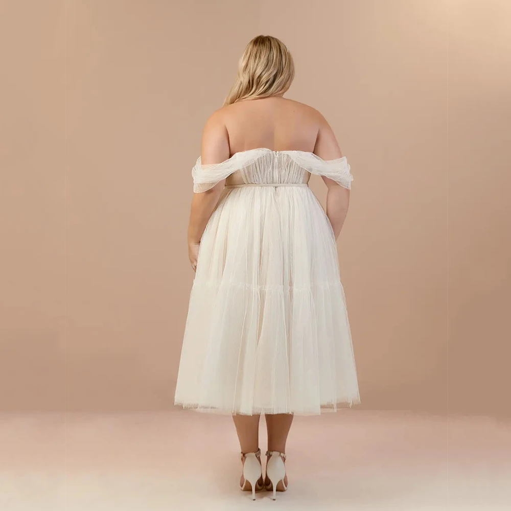 Exquisite Strapless Plus Size Wedding Dresses with Pleat 2025 Summer Tea Length Bridal Gowns for Women New Vestido De Novia