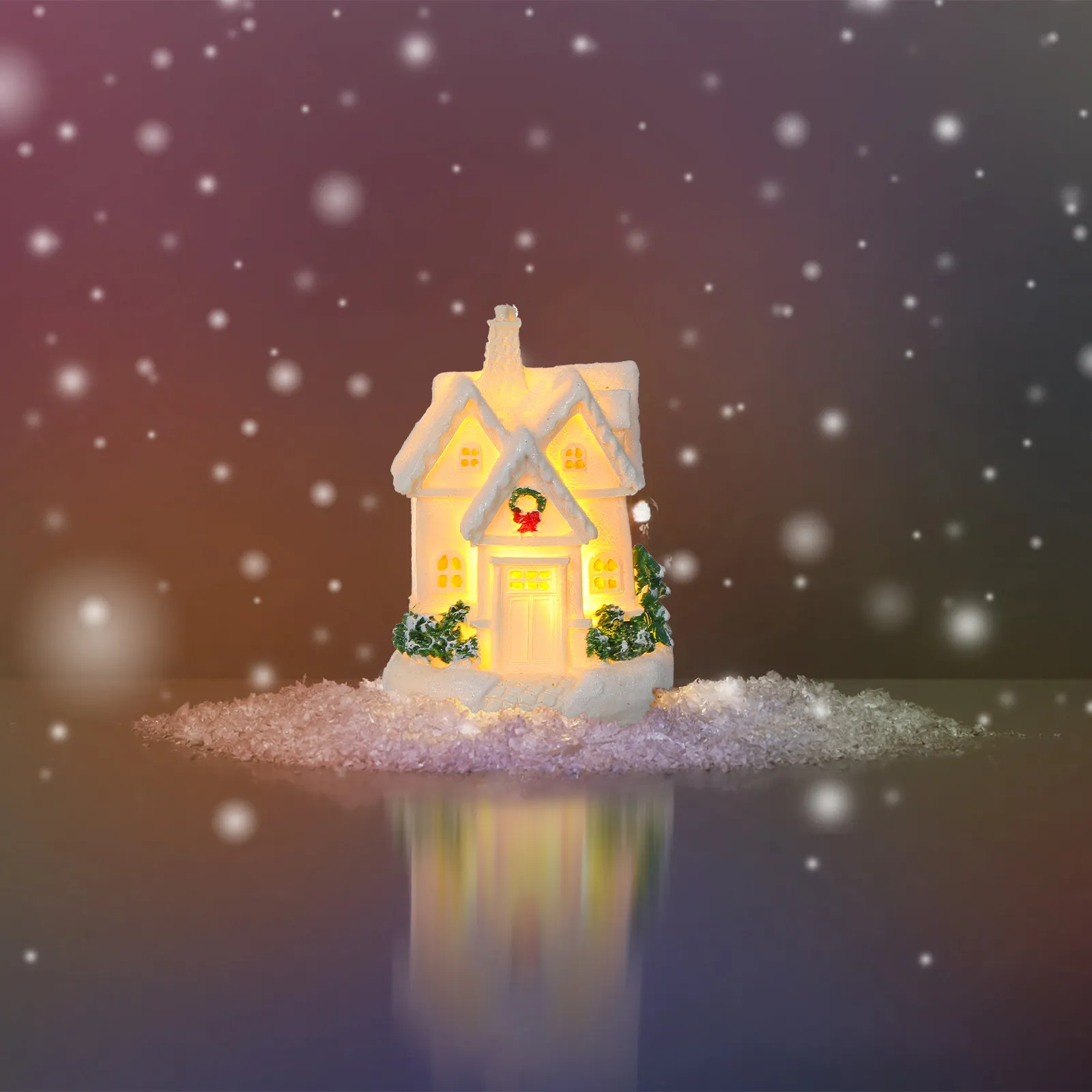 

3Pcs Warm Glow Christmas Mini Houses Resin for Holiday Mantel Display Village Landscape Ornament Xmas Tabletop Decoration