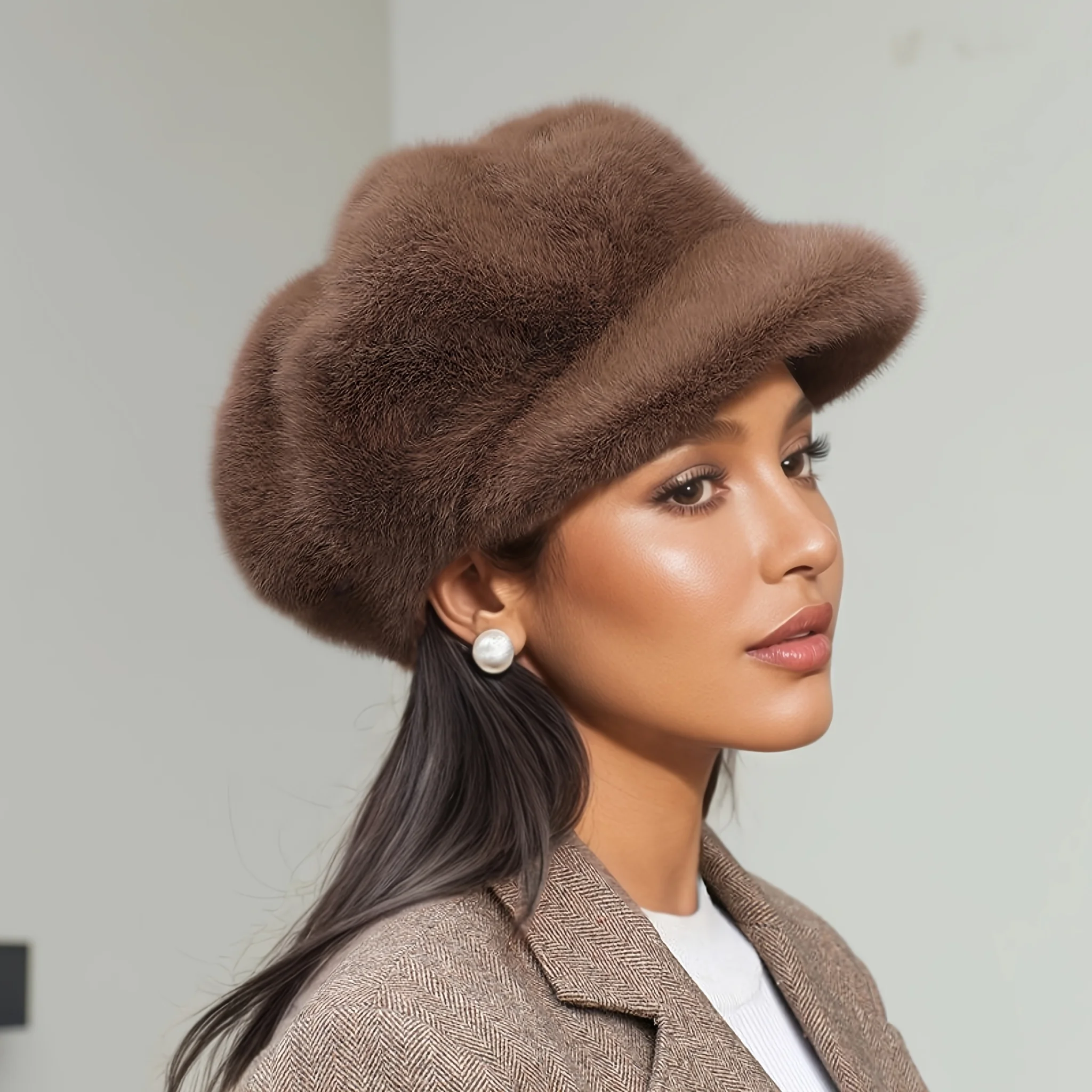 Ladies' autumn and winter plush berets, warm cloud hats, octagonal hats are suitable for daily commuting and shopping