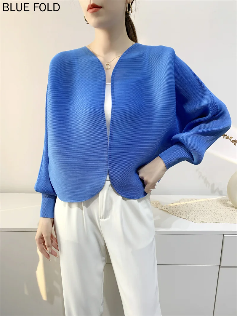 

Spring and Autumn New Style Cardigan Pleated Jacket Female Bat Sleeve Loose Casual Design Feeling Pressed Pleated Women's MIYAKE