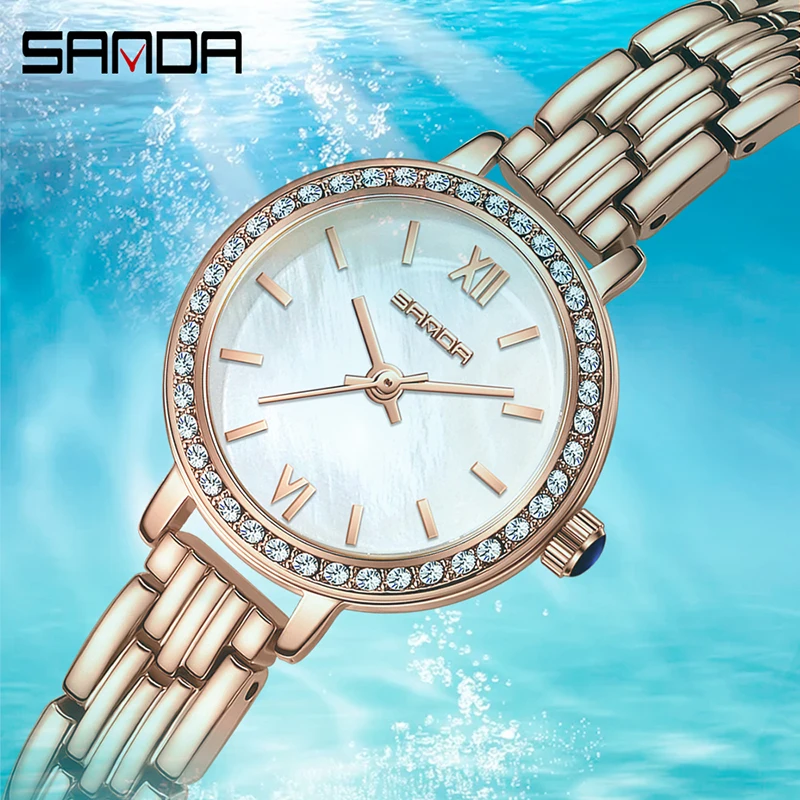 Sanda 1095 Nieuwe Mode Luxe Merk Waterdichte Horloges Stalen Armband Ontwerp Dames Polshorloge Elegant Dames Horloge Reloj Mujer