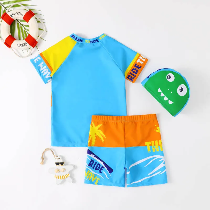 Children's Swimming Costume Three-Piece Set Of New Boys In Small Children's Swimsuit Split Swimsuit Quick-Dry Swim Cap Swimsuit