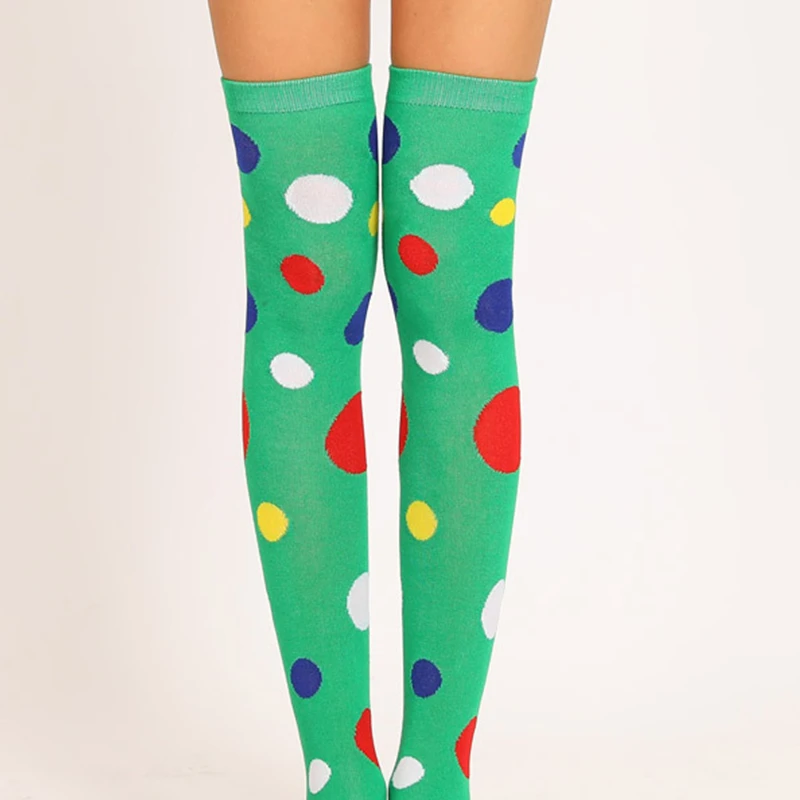 1 Pair of Clown Tube Polka Dot Yellow Knee Socks European and N Style Christmas Performance Dance Socks