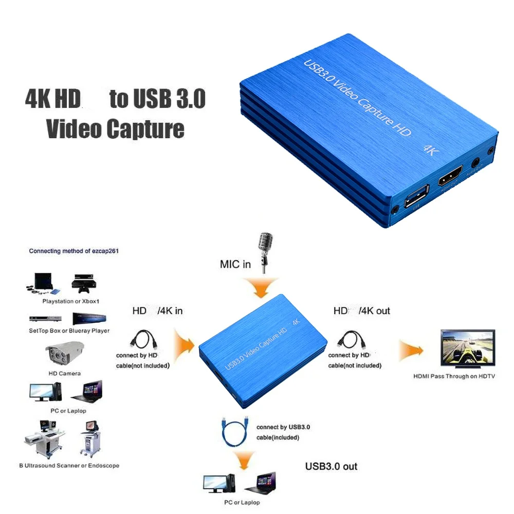 4K@60Hz HD USB3.0 HD Video Capture 1080P HD to USB Video Capture Card Dongle For OBS Capturing Game Game Capture Card Live