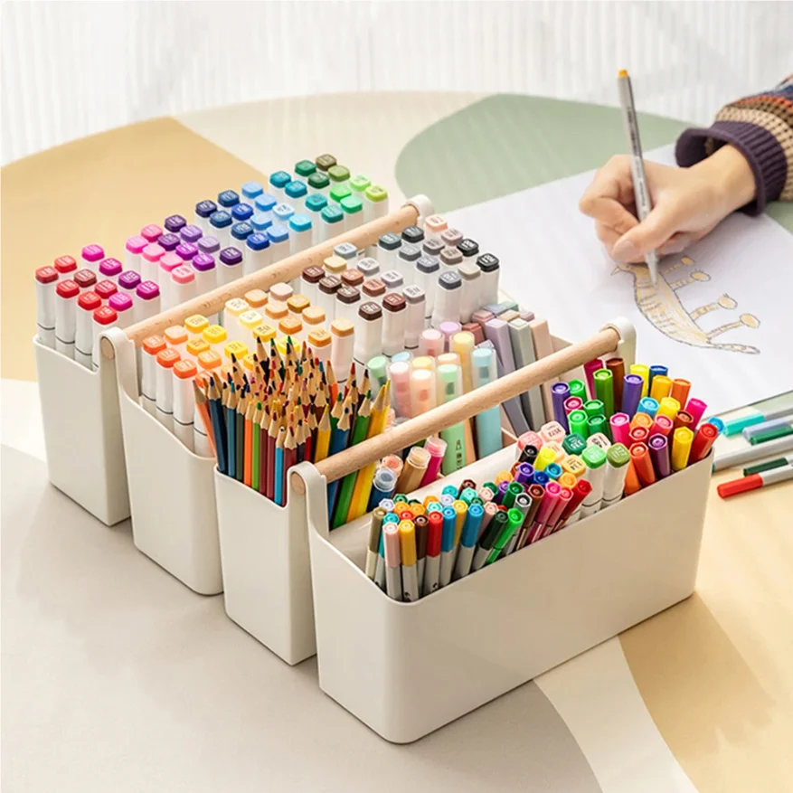 

Portable Desktop Pen Holder Large Capacity Cute Marker Pen Stationery Storage Box Creative Pencil Holder Desktop Organizer