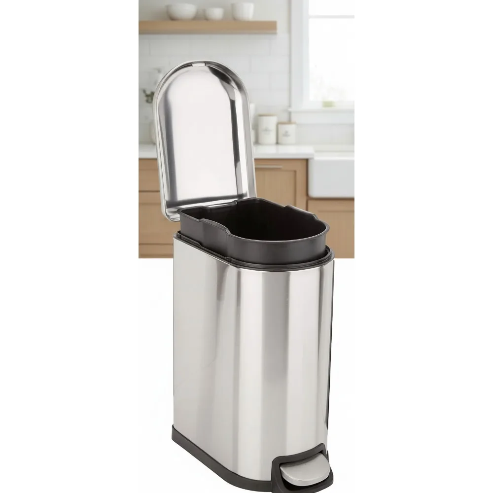 

Small D-Shaped Trash Can with Soft-Close Lid, Smudge Resistant, 10L Capacity for Bathroom Bedroom Office