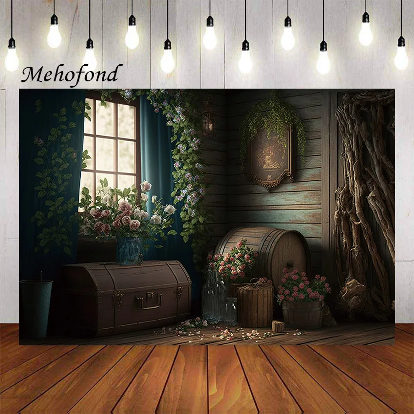 

Mehofond Photography Background Vintage Wooden House Floral Girl Birthday Party Cake Smash Portrait Decor Photo Backdrop Studio