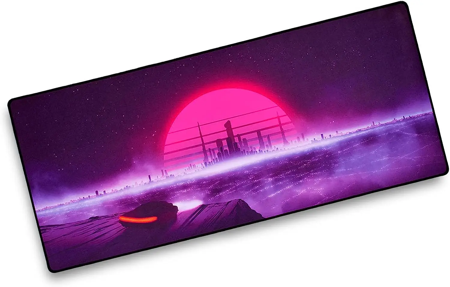 Retro wave Red Moon Mouse Pad Non-Slip Rubber Mouse Pad with Stitched Edges Waterproof Mouse Mat for Office Laptop 35.4