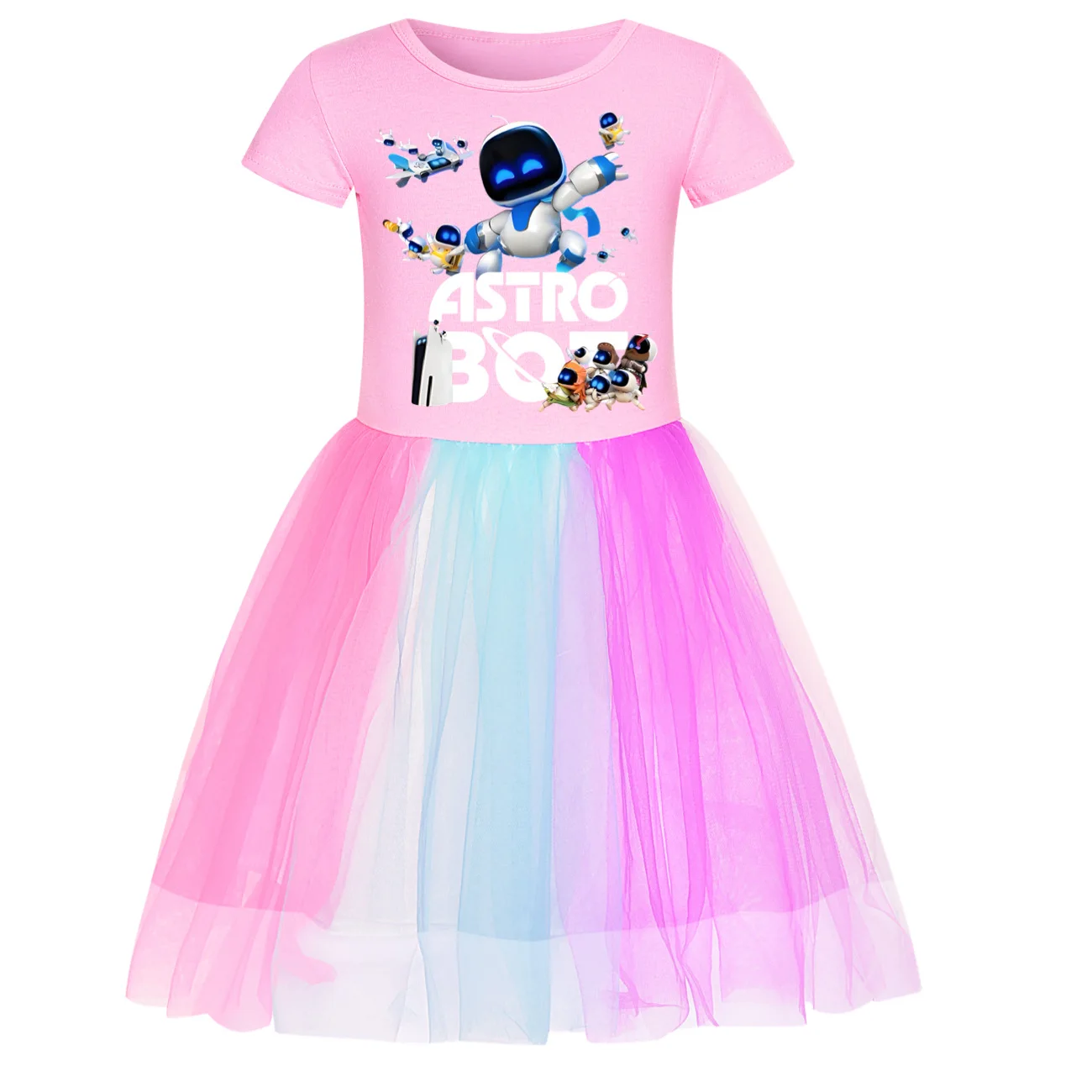 Game ASTRO BOT Clothes Kids Summer ASTROBOT Playroom Dress for Girls Short Sleeve Casual Dresses+ Little Bag Child Vestidos