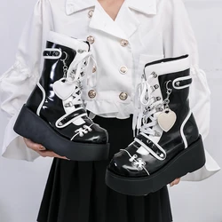 Boots Woman Lolita Shoes Winter 2023 Platform Heels Women's Mid Calf Booties Gothic Pink Cute Chain JK Cosplay Japanese Style