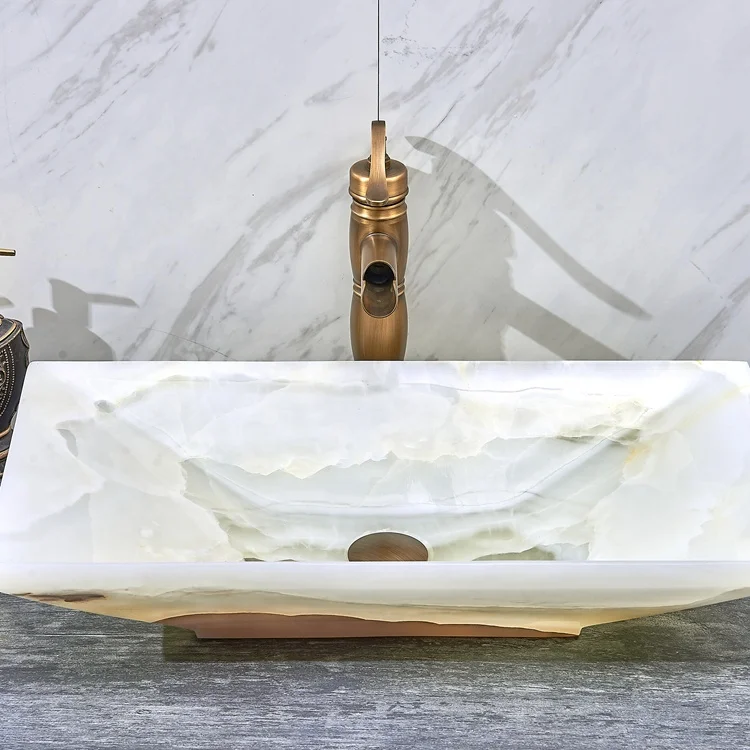 

%r Rectangle White Onyx Marble Stone Kitchen Sinks