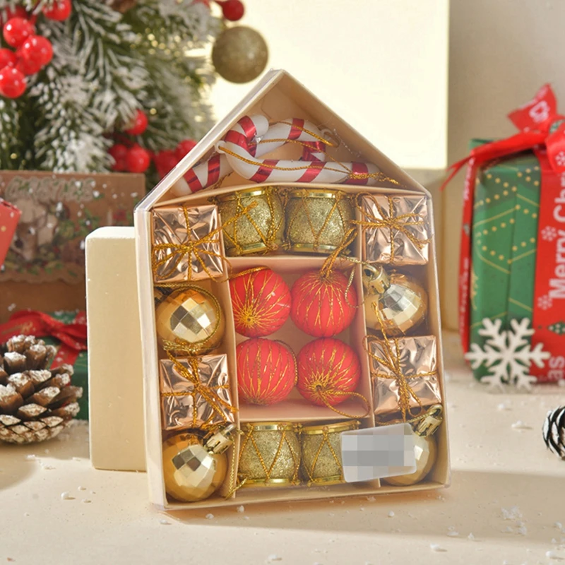 19PCS Christmas Ball Ornaments House Shape Xmas Tree Hanging Pendant Merry Christmas Home Decorations New Year Gifts 2024