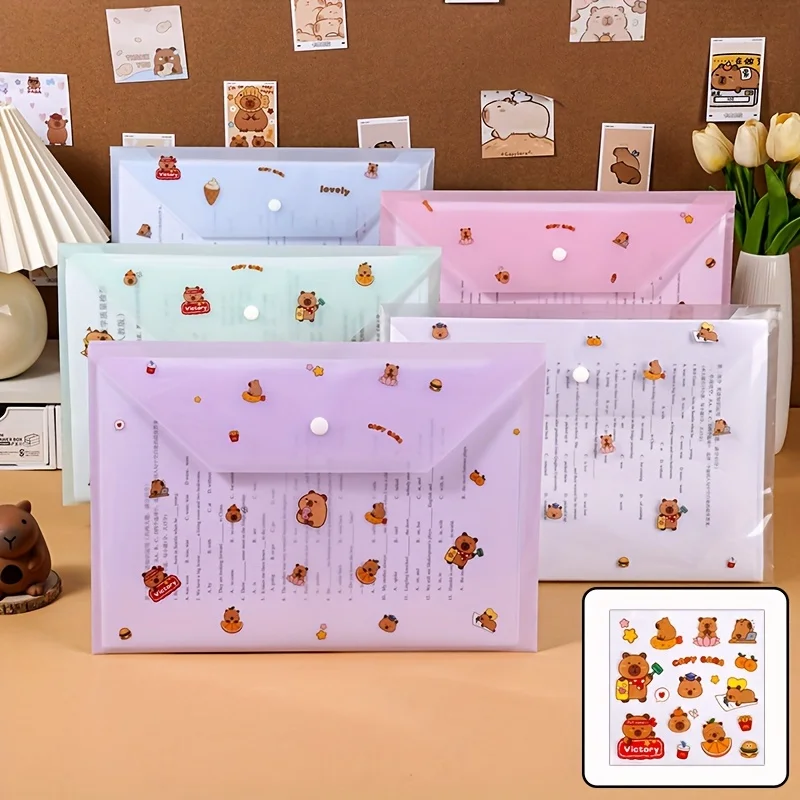 10pcs/lot Kawaii Capybara A4 File Holder Cute Animal Cat PVC Document Bag Pencil Case Stationery Pouch Office School Supplies