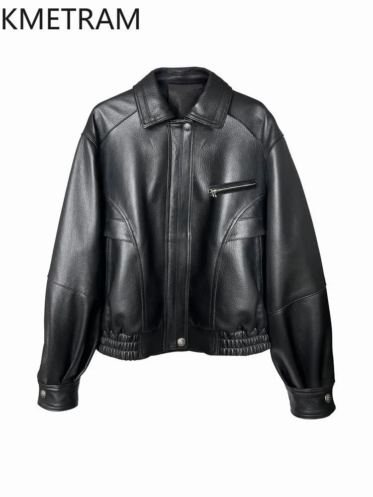 100 % Oberschicht-Schaffelljacke für Damen, lockere schwarze Echtlederjacken, neu in Oberbekleidung, Herbstkleidung, 2025 Damen,...