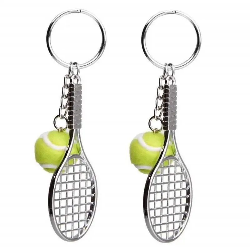Two-Piece Mini Simulation Metal Simulated Tennis Keychain Pendant Bag Pendant Sports Gift Accessories