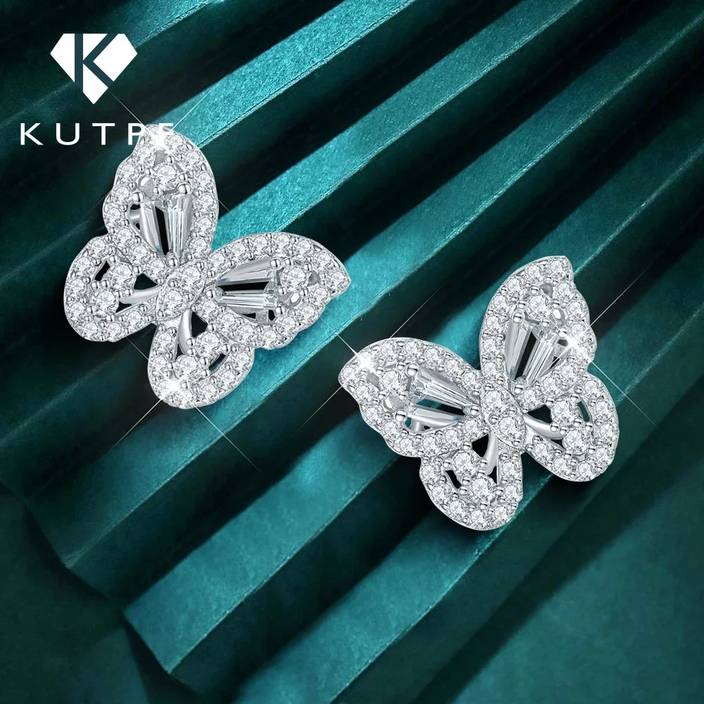 

Original Butterfly Full Moissanite Diamond Stud Earrings 925 Sterling Silver Plated 18k White Gold Earring for Women Gift KUTPF