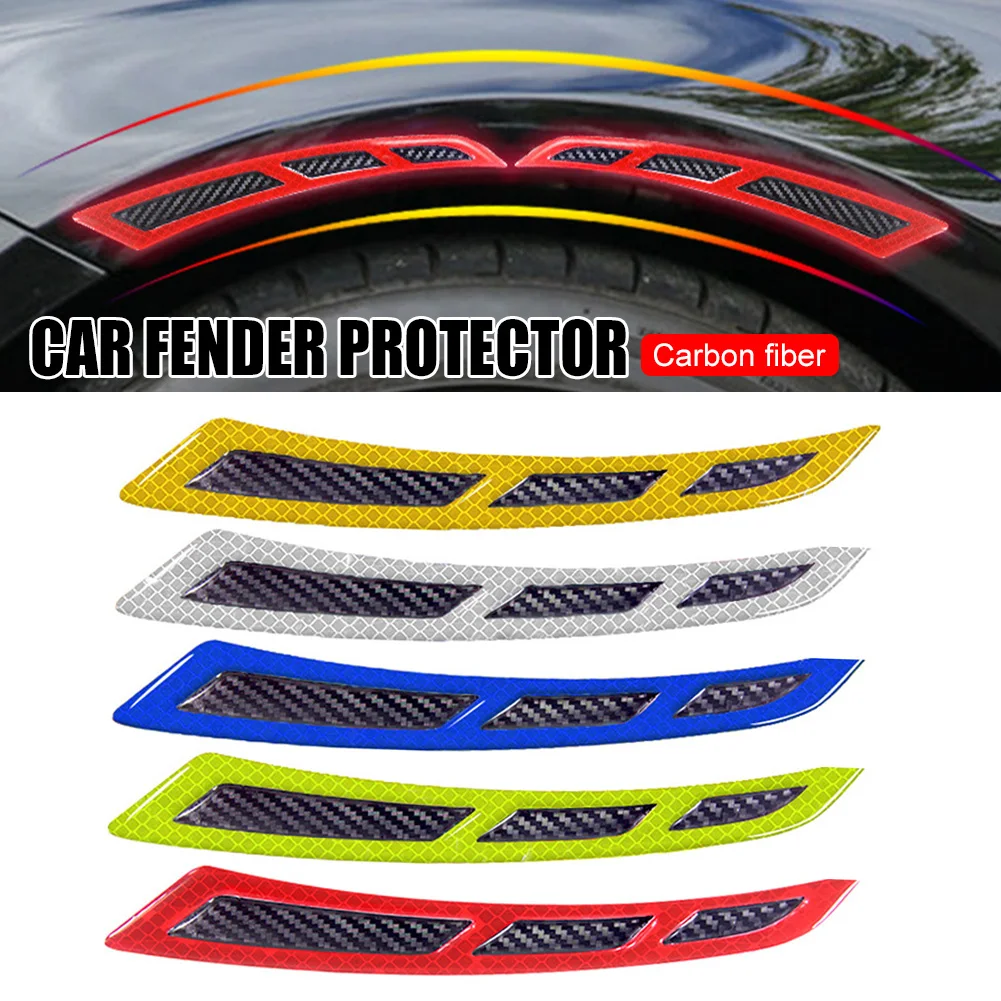 1Pair Car Fender Protector Universal Reflective Car Wheel Eyebrow Fender Sticker Strips Anti-Collision Carbon Fiber Fender Flare