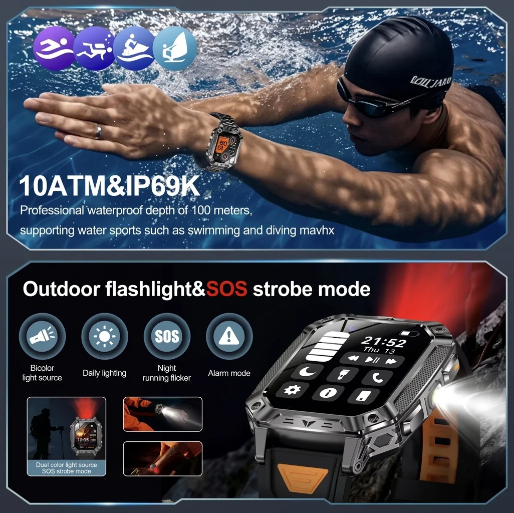 2026 新しい軍事グレード 1400mAh スポーツスマー - Smartwatch Military Watches For Men のレビューと価格