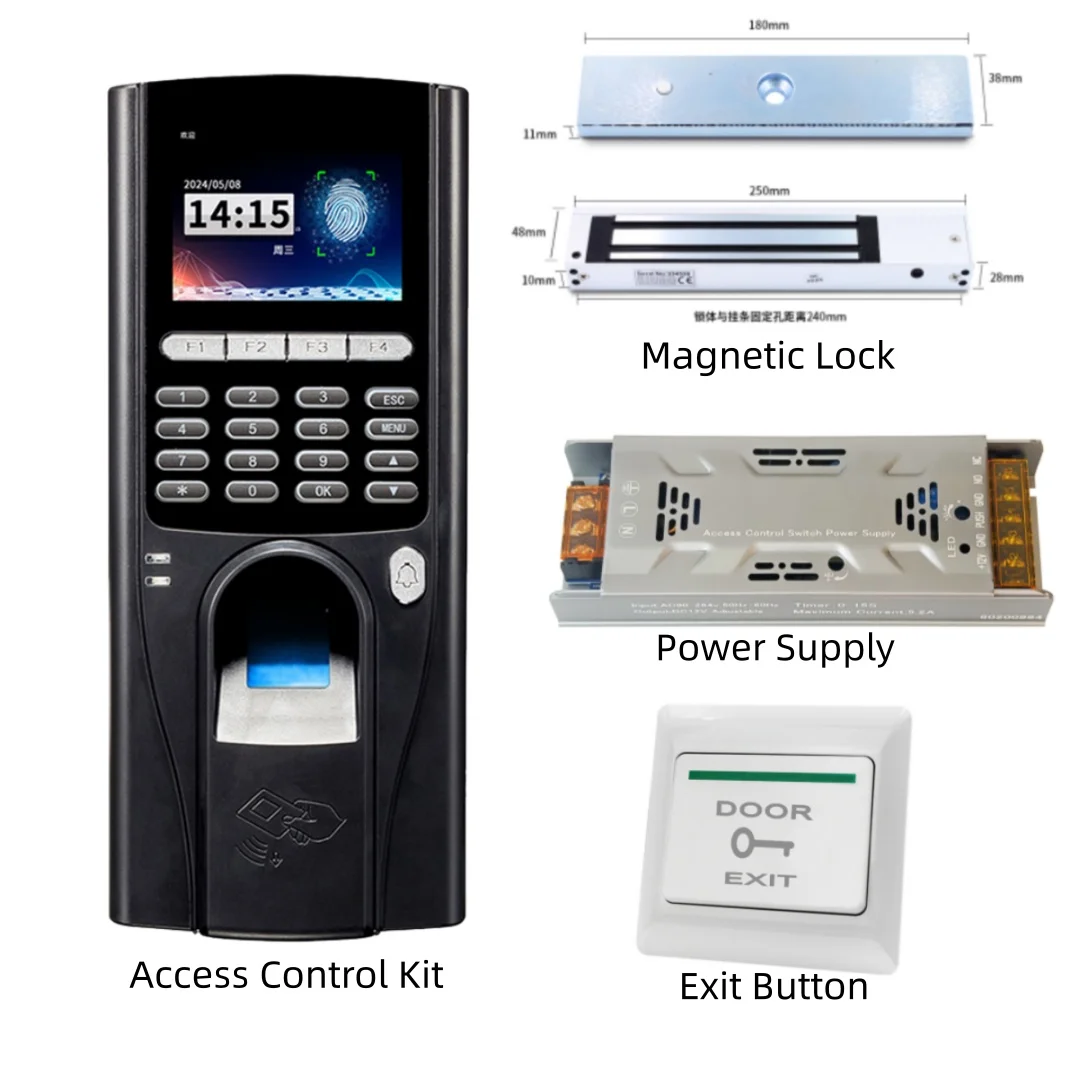 TCP IP LAN USB Biometric Face Fingerprint Employee Departments Attendance Complete Access Control System Kits with Electric Lock