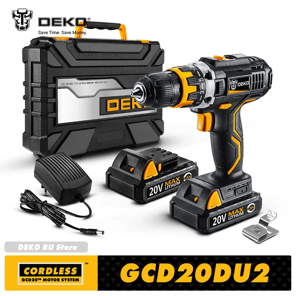 DEKO GCD20DU2 20V MINI WIRELESS SCREWDRIVER ELECTRIC CORDLESS DRILL DC LITHIUM-ION BATTERY 2-SPEED PERFORATOR POWER TOOL