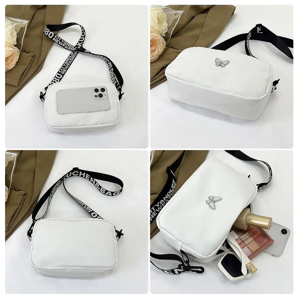 Tas bahu nilon sabuk lebar tas selempang kupu-kupu kreatif tas kurir tahan air hitam & putih tas persegi Mini tren