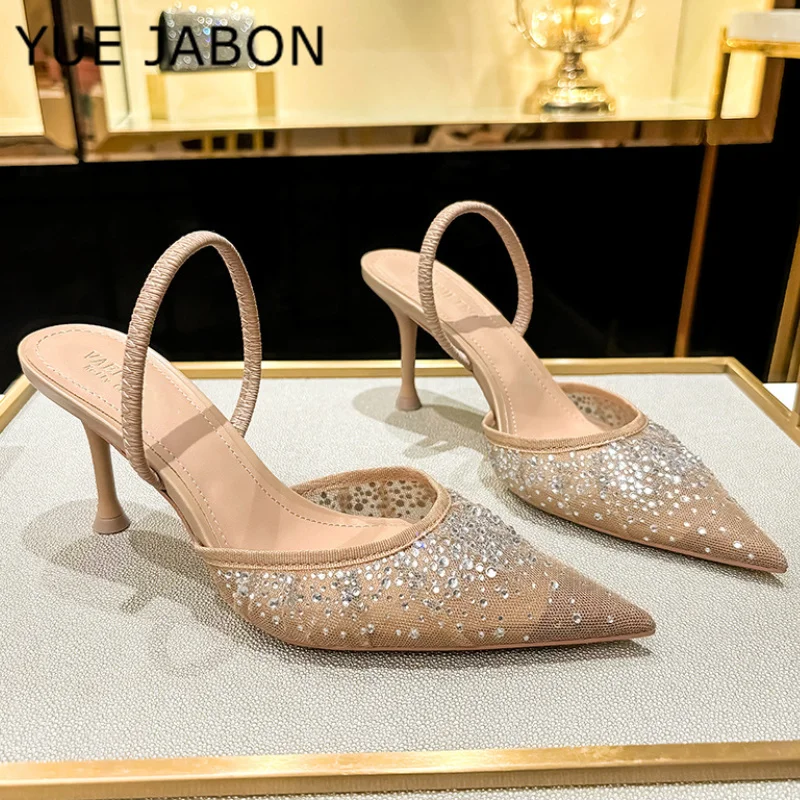 Sandales à Talons Hauts en Maille et Strass pour Femme, Chaussures d'Été de Styliste à Paillettes et Gemmes, Escarpins à Bout Jolie tu