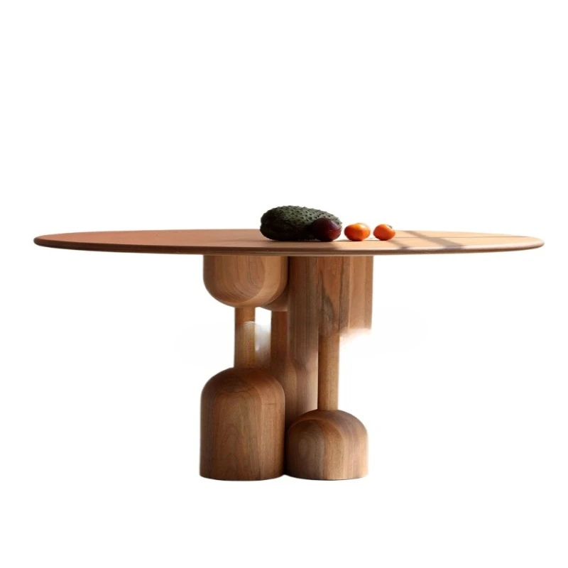 

Medieval retro creative log round dining table household wabi-sabi Nordic French solid wood round table