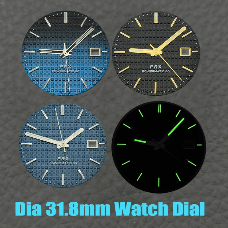 

31.8mm Watch Dial and Hands Green Luminous Dial Fits NH35 NH36 NH38 4R35 4R36 7S Movement PRX Super Player Watch Case Faces Part