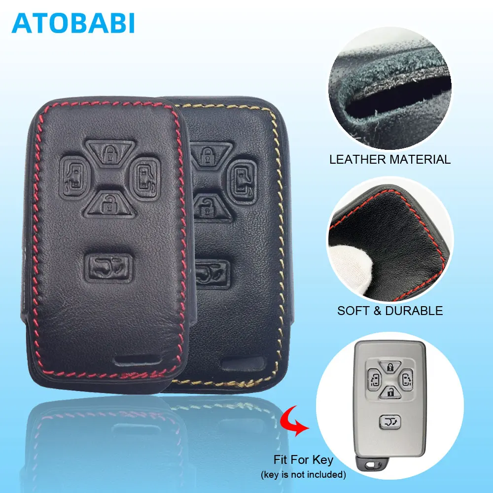 Leather Car Key Cover For Toyota Estima Alphard Vellfire Previa 2010-2015 5 Buttons Keychain Smart Remote Fob Protector Case