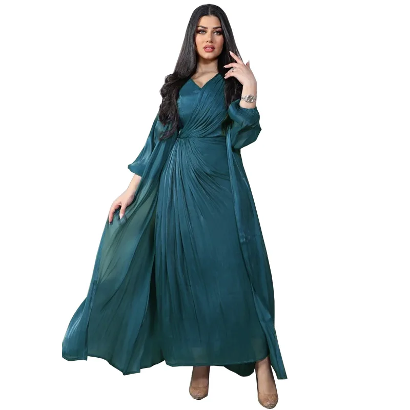 Moslim Vrouwen Kleding Zijde Satijn Eid Ramadan Abaya 2 Delige Set Kaftan Kebaya Marokkaanse Abas Dubai Luxe Islamitische Kaftan Femme