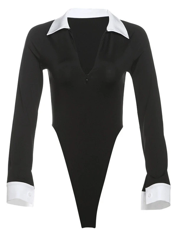 윌릴 스파이시 걸 가을 겨울 신상 슬림 롱 슬리브 섹시 타이트 여성용 컬러 블록 칼라 티셔츠