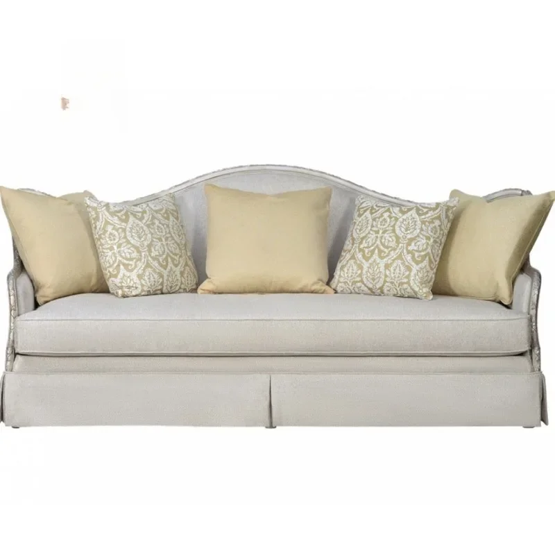 

Solid wood three-person sofa, French American country retro printing corner table high-end coffee table