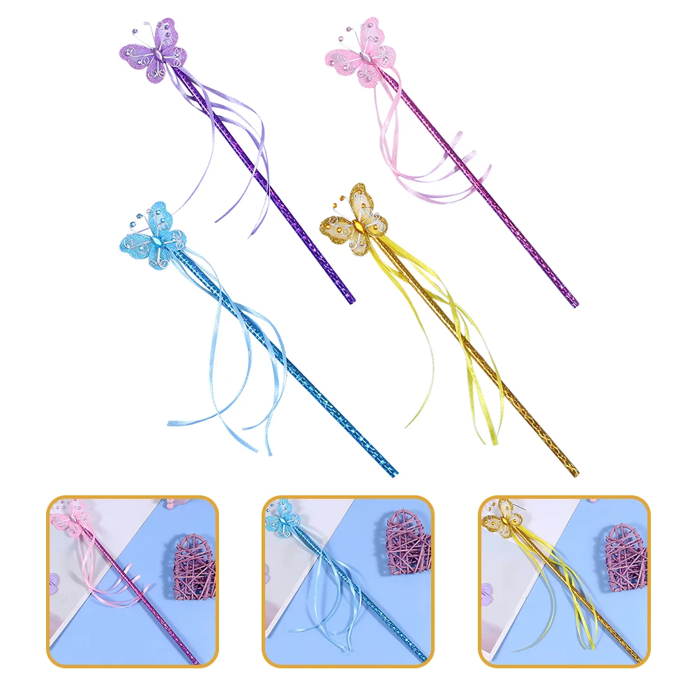 

4 Pcs Shining Fairy Wands Kids Girls Toy Butterfly Pattern Stage Performance Cosplay Props Party Supplies