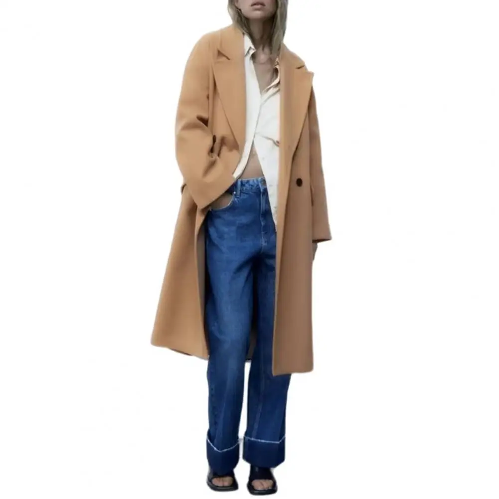 

Ladies Trench Coat Stylish Women's Double-breasted Trench Coats with Turn-down Collar Thick Fabric Pockets Jackets for women