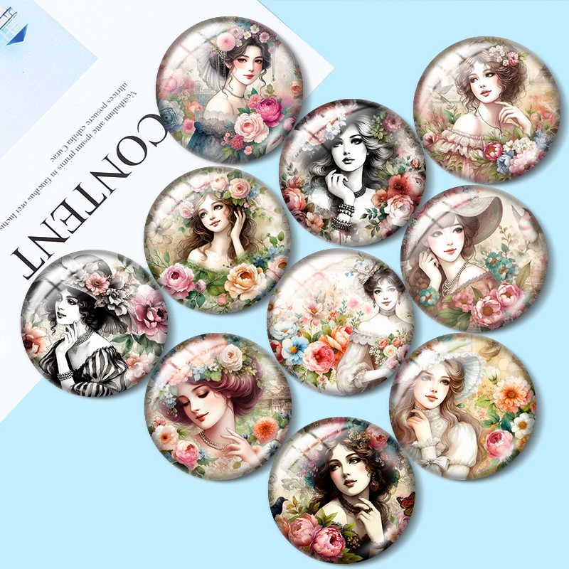 Victorian Charm 10pcs 12mm/16mm/18mm/30mm Round Photo Glass Cabochon 25mm Demo Flat Back Making findings