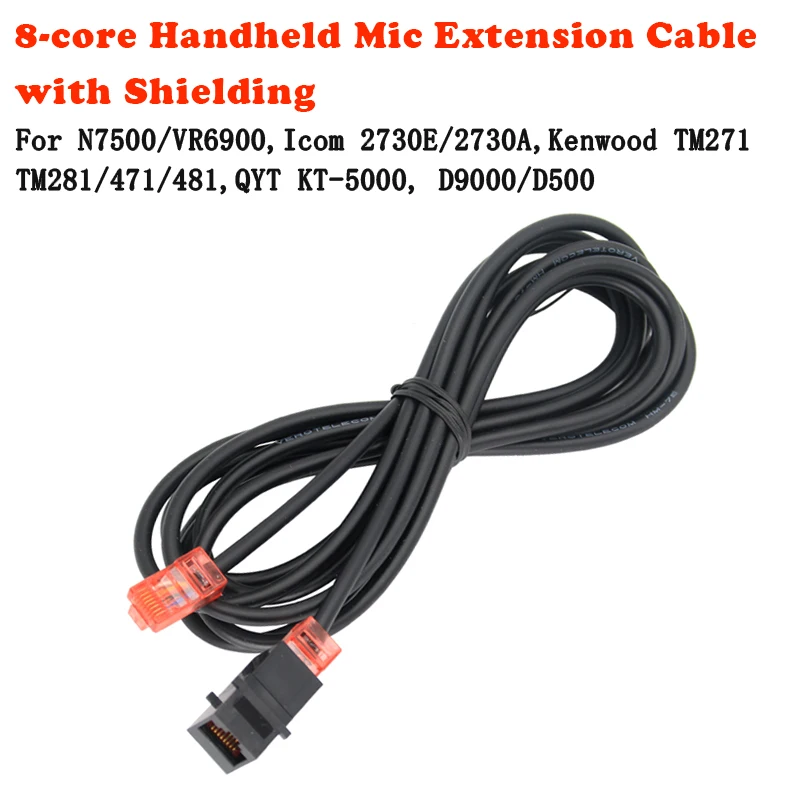 Cabo de Extensão de Microfone de Mão Blindado de 8 Núcleos para Rádios Móveis Winno N7500/VR6900, Icom 2730, D9000, D500, TM271, 471, KT5000
