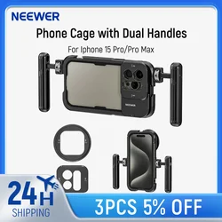 Neewer telefone gaiola equipamento de vídeo com alças duplas para iphone 15 pro/pro max smartphone estabilizador para gravação de vídeo ﻿