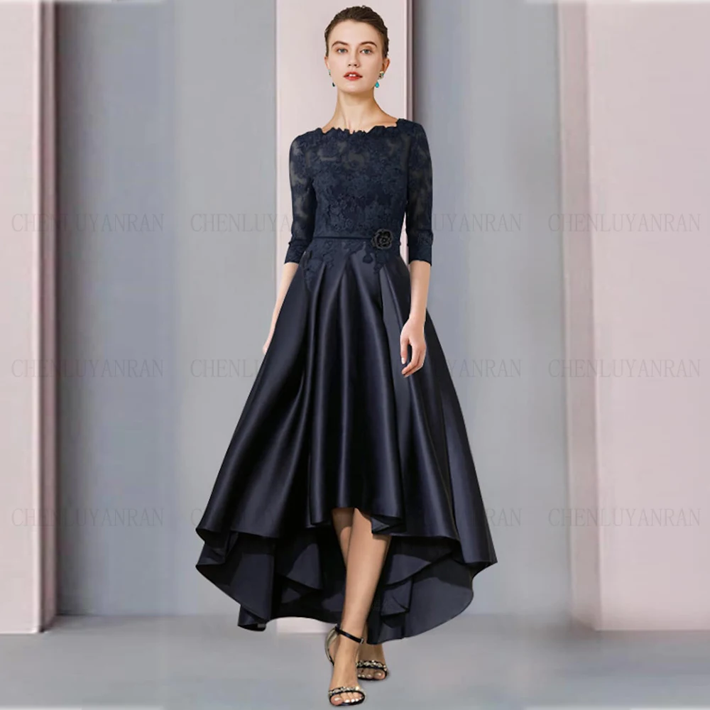 

Satin A-Line Mother of the Bride Dresses 2023 O-Neck Zipper Wedding Guest Gowns Half Sleeves Dress Women For Wedding Party