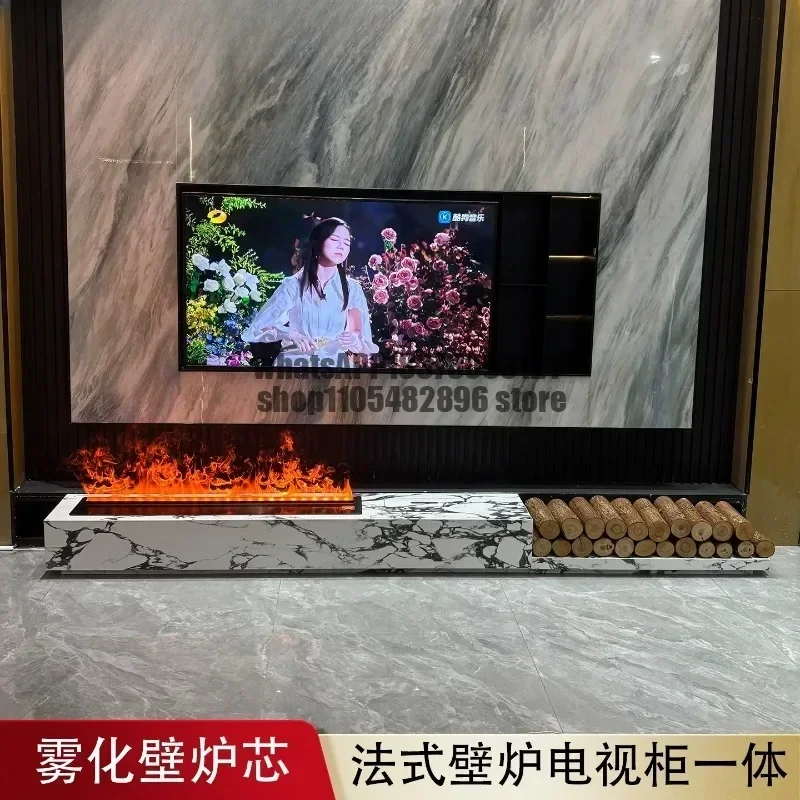 French rock slab fireplace TV cabinet living room decoration electronic simulation flame humidifier integrated floor home